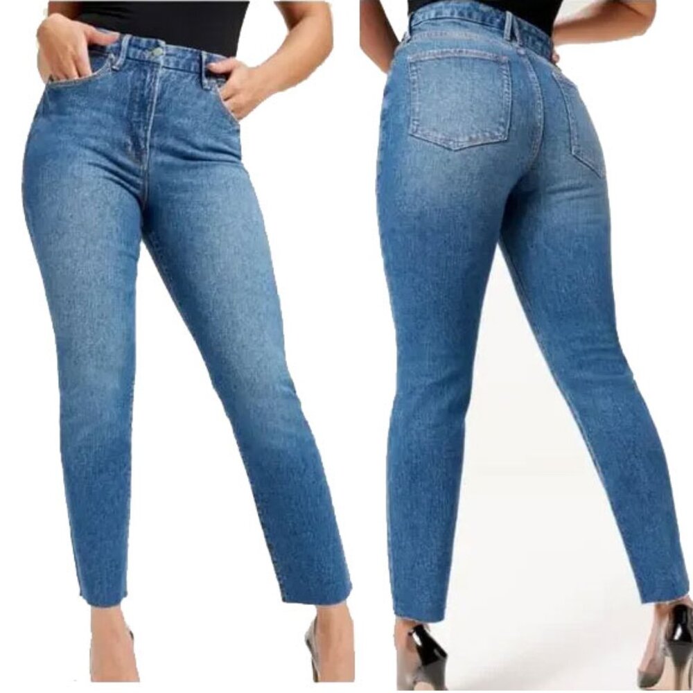 NWT Good American Good Classic Raw Hem High Rise Jeans 8/29 Medium Wash